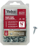 TEKS Teks 21504 Lath Screw, #8 Thread, Truss Head, Phillips Drive, Sharp Point, Steel, Zinc, 200 PK