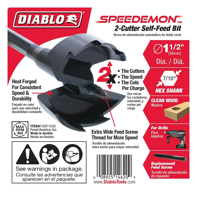 DIABLO Diablo DSF1500 Drill Bit, 1-1/2 in Dia, 5-1/8 in OAL, 7/16 in Dia Shank, Hex Shank TOOLS DIABLO