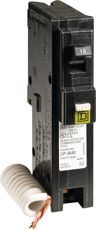 SQUARE D Square D HOM115CAFIC Circuit Breaker, AFCI, Combination, 15 A, 1 -Pole, 120 V, Fixed Trip, Plug Mounting