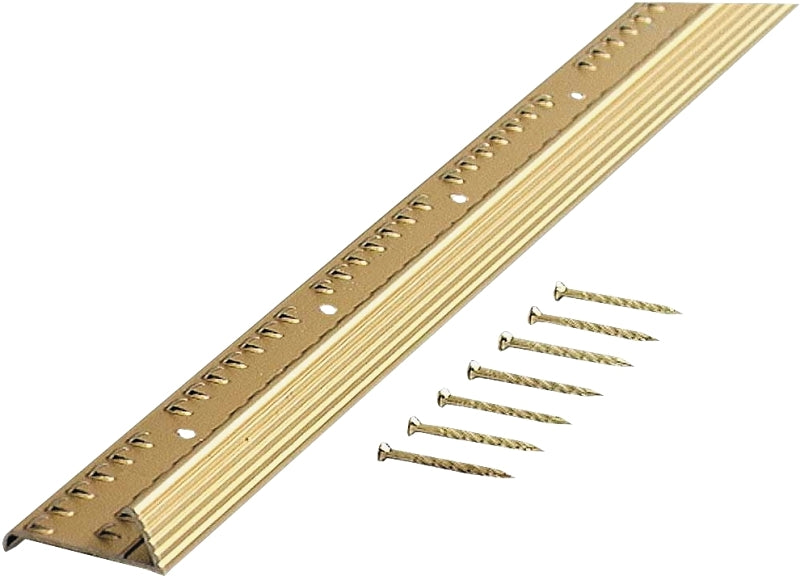 M-D M-D 79137 Carpet Gripper, 72 in L, 1-3/8 in W, Fluted Surface, Aluminum, Satin Brass