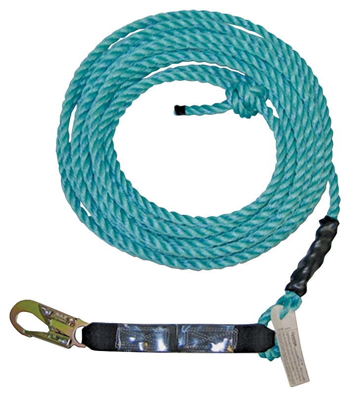 QUALCRAFT INDUSTRIES Guardian Fall Protection 01310 Vertical Lifeline Assembly, 130 to 310 lb, 25 ft L Line, Double Locking Snap Harness Hook