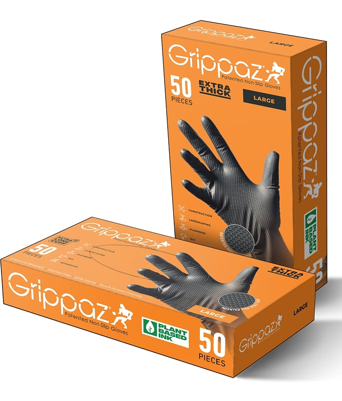 GRIPPAZ GLOVE NITRILE BLK XL 8MIL 50CT CLOTHING, FOOTWEAR & SAFETY GEAR GRIPPAZ