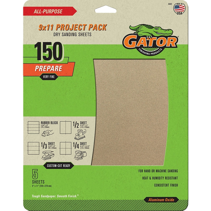 GATOR Gator 4442 Sanding Sheet, 11 in L, 9 in W, 150 Grit, Fine, Aluminum Oxide Abrasive PAINT GATOR