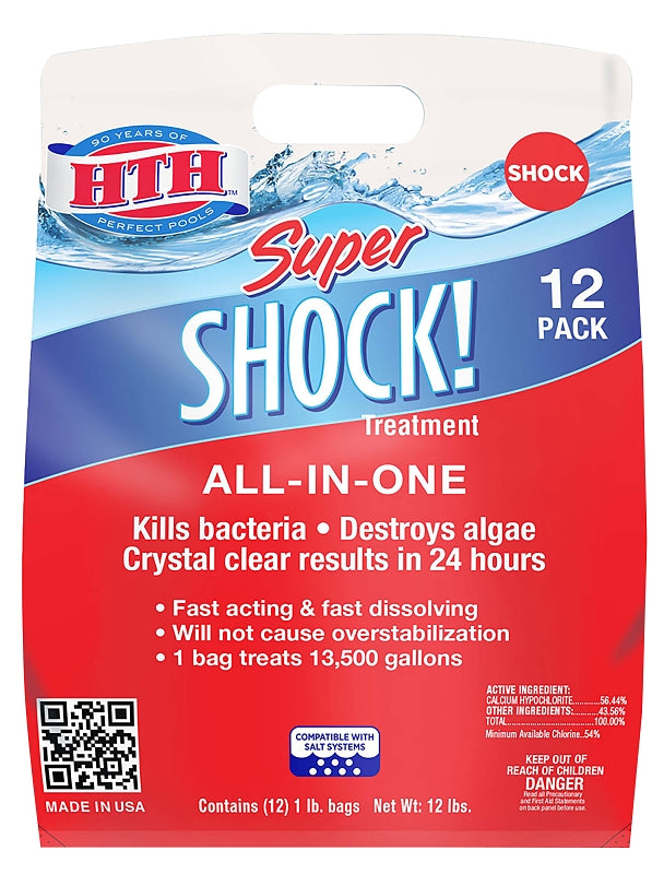 HTH HTH Super Shock 52026 Pool Chemical, 12 lb Bag, Granular, Chlorine, White OUTDOOR LIVING & POWER EQUIPMENT HTH