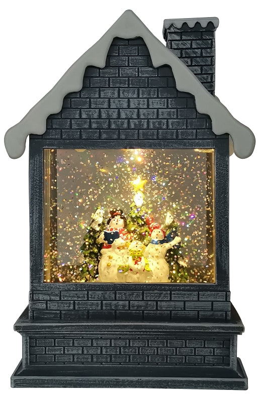 SANTAS FOREST Santas Forest 92816 House w/Snowman Choir, 13-1/2 in H, Christmas, Plastic, Gray HOLIDAY & PARTY SUPPLIES SANTAS FOREST