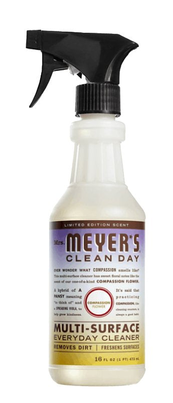 MRS. MEYERS Mrs. Meyer's Clean Day 11384 Everyday Cleaner, 16 fl-oz Bottle, Liquid, Compassion Flower, Colorless