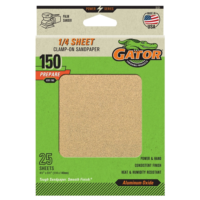 GATOR Gator 5131 Sanding Sheet, 5-1/2 in W, 4-1/2 in L, 150 Grit, Fine, Aluminum Oxide Abrasive, Paper Backing TOOLS GATOR