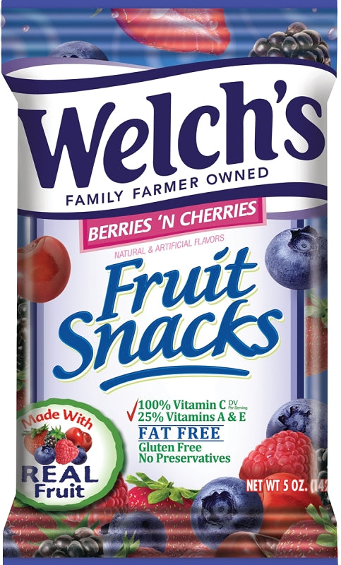 WELCH'S Welch's PIM05092 Fruit Snack, Blackberry, Blueberry, Cherry, Dark Cherry, Raspberry, Strawberry Flavor, 5 oz Bag