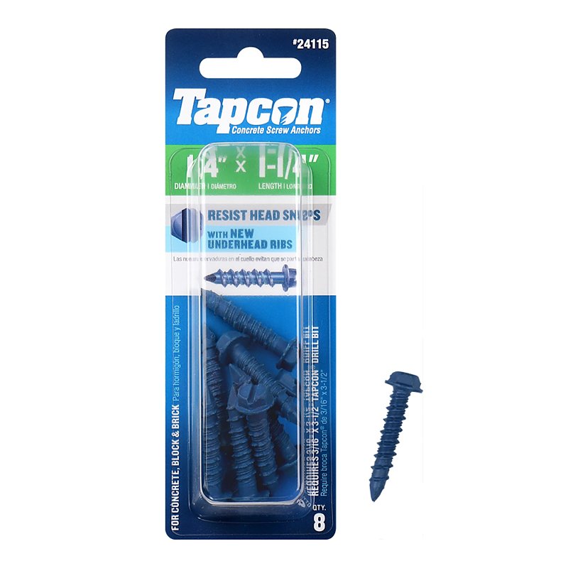 ITW BRANDS - TAPCON Tapcon 24115 Concrete Screw Anchor, 1/4 in Dia, 1-1/4 in L, Steel, Climaseal, 8/PK HARDWARE & FARM SUPPLIES ITW BRANDS - TAPCON