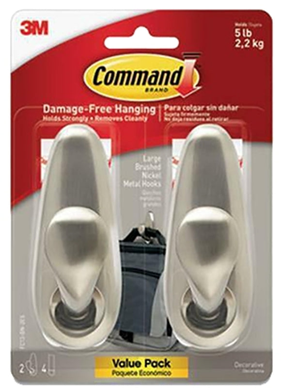 COMMAND Command Forever Classic Series FC13-BN-2ES Large Decorative Hook, Metal, Brushed Nickel, 5 lb