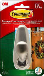 COMMAND Command FC13-BN-AWES Large Outdoor Hook, 5 lb, 1-Hook, Metal, Brushed Nickel