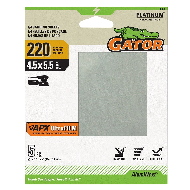 GATOR Gator 5166 Sand Paper, 4-1/2 in W, 5-1/2 in L, 220 Grit TOOLS GATOR