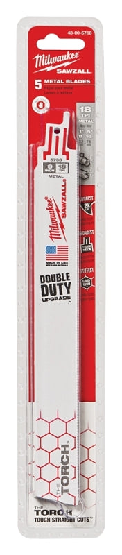 MILWAUKEE Milwaukee The Torch 48-00-5788 Reciprocating Saw Blade, 1 in W, 9 in L, 18 TPI, Bi-Metal Cutting Edge