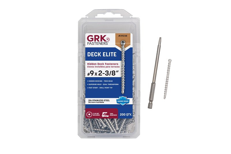 GRK FASTENERS GRK Fasteners Deck Elite Series 39238 Hidden Deck Fastener, #9 Thread, 2-3/8 in L, Dual Thread, Trim Head, Star Drive HARDWARE & FARM SUPPLIES GRK FASTENERS