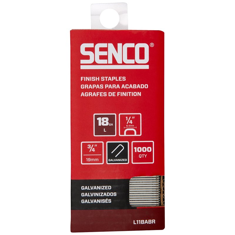 SENCO Senco L11BABR Medium Wire Staple Strip, 1/4 in W Crown, 3/4 in L Leg, 18 ga, Galvanized/Sencote