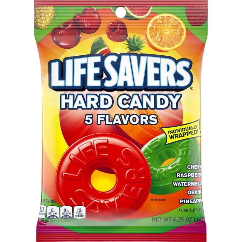 LIFE SAVER Lifesavers 407120 Hard Candy, Cherry, Orange, Pineapple, Raspberry, Watermelon, 6.25 oz Bag HOUSEWARES LIFE SAVER