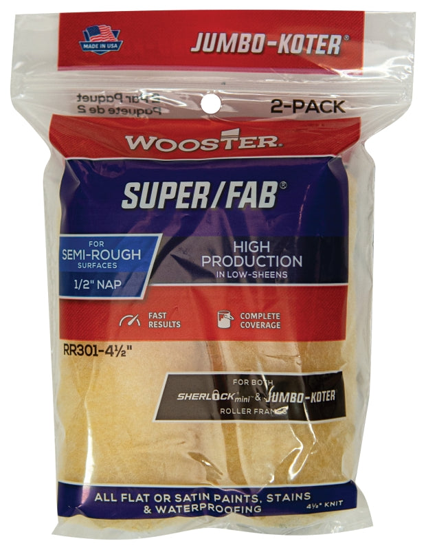 WOOSTER BRUSH Wooster RR301-4 1/2 Roller Cover, 1/2 in Thick Nap, 4-1/2 in L, Knit Fabric Cover, Golden Yellow PAINT WOOSTER BRUSH