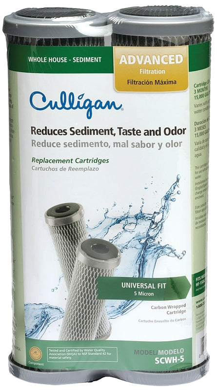 CULLIGAN SALES Culligan SCWH-5 Water Filter Cartridge, 5 um Filter, Carbon Wrapped Cellulose Filter Media