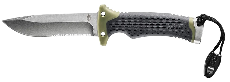 GERBER Gerber 31-003941 Ultimate Survival Knife, 4-3/4 in L Blade, Steel Blade, Ergonomic, Textured Handle, Green Handle