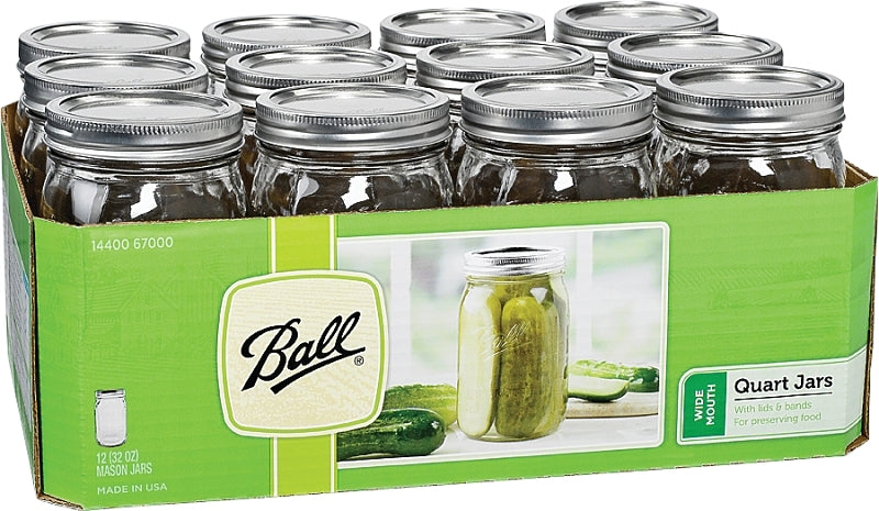 BALL Ball 67000 Mason Jar, 32 oz, Glass/Metal, Silver Cap/Lid HOUSEWARES BALL