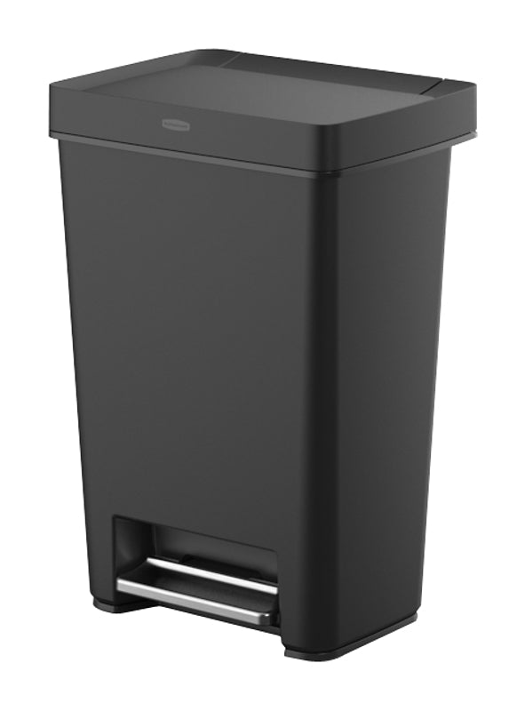 RUBBERMAID Rubbermaid 2120984 Step-On Trash Can, 13 gal Capacity, Plastic/Stainless Steel, Charcoal, Lid Lock Closure HOUSEWARES RUBBERMAID