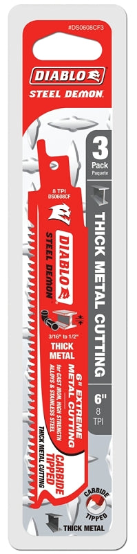 DIABLO Diablo DS0608CF3 Reciprocating Saw Blade, Metal, Stainless Steel, 1 in W, 8 TPI, 48-Teeth TOOLS DIABLO