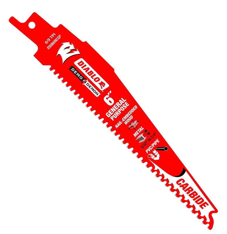 DIABLO Diablo DS0609CGP3 Series Reciprocating Saw Blade, Applicable Materials: Metal, Wood, 6 in L, 6/9 TPI, 3/PK TOOLS DIABLO