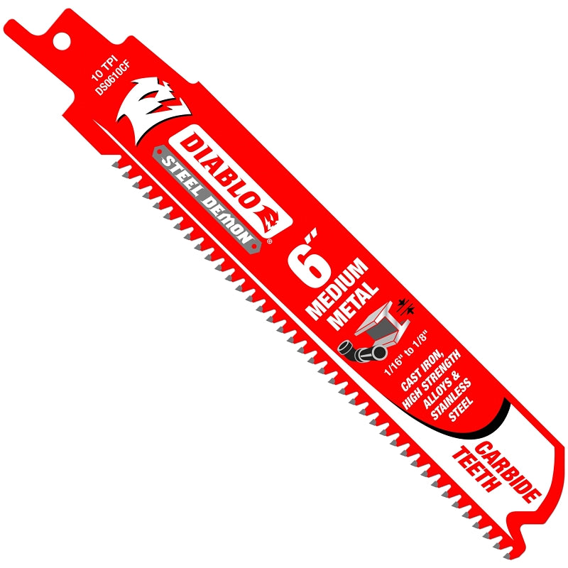 DIABLO Diablo DS0610CF Series Reciprocating Saw Blade, Applicable Materials: Metal, 6 in L, 10 TPI, Carbide Cutting Edge, 1/PK TOOLS DIABLO