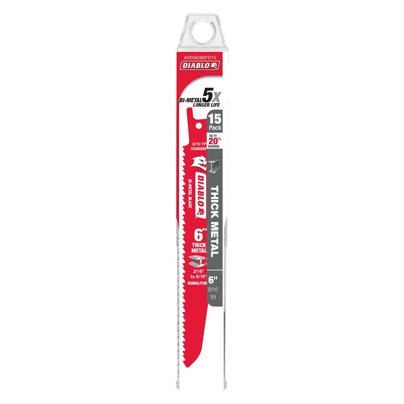 DIABLO Diablo DS0608BFD15 Reciprocating Saw Blade, 1 in W, 6 in L, 8, 10 TPI, Bi-Metal Cutting Edge TOOLS DIABLO