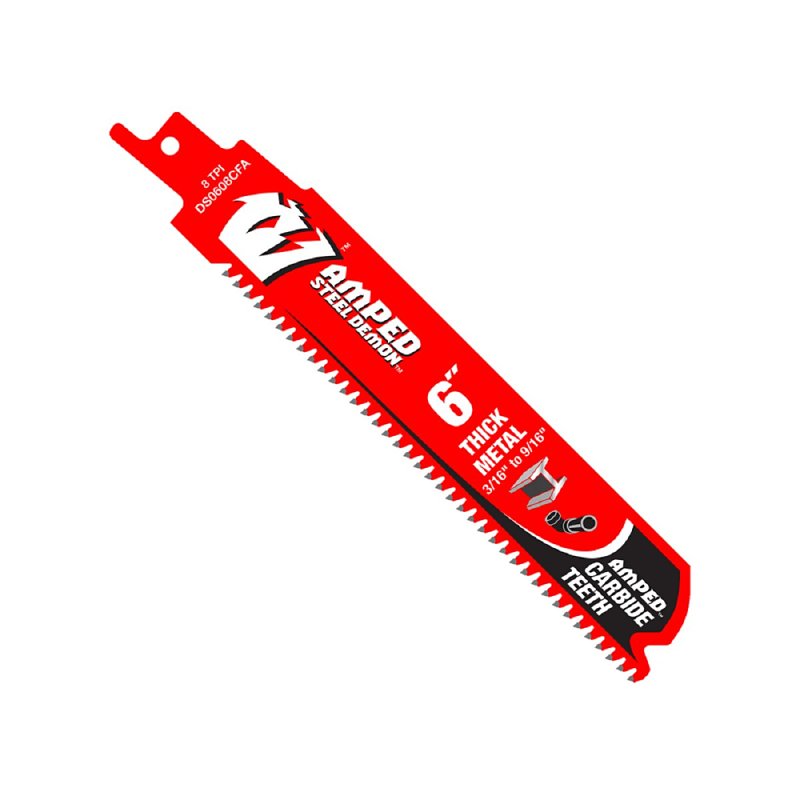 DIABLO Diablo AMPED, Steel Demon DS0608CFA10 Reciprocating Saw Blade, 1 in W, 6 in L, 8 TPI , Carbide Cutting Edge