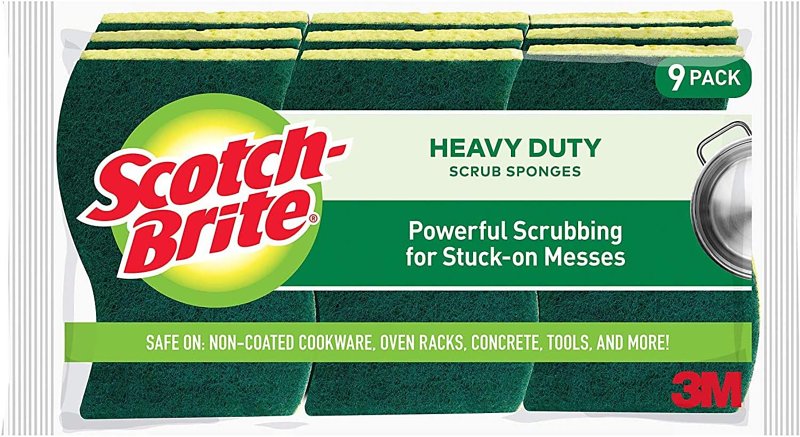 SCOTCH-BRITE Scotch-Brite 429-5 Heavy-Duty Scrub Sponge, Fiber Abrasive, 111 mm L, 66 mm W, Green/Yellow CLEANING & JANITORIAL SUPPLIES SCOTCH-BRITE