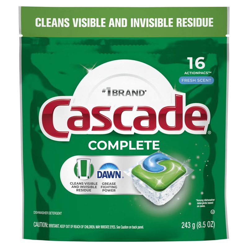 CASCADE Cascade Complete ActionPacs 80797045 Dishwasher Detergent, 8.5 oz Bag, Solid, Fresh