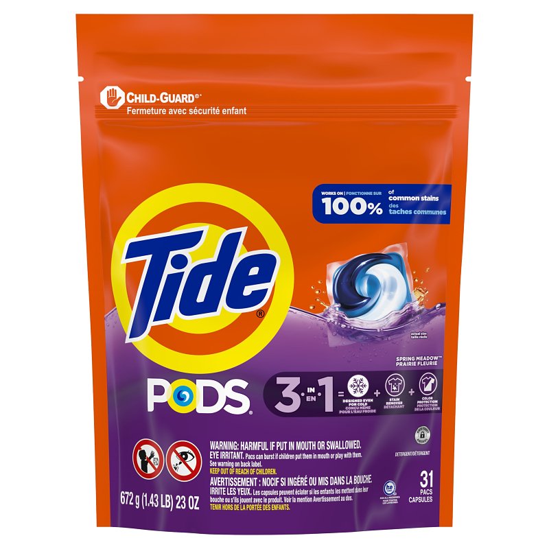 TIDE Tide 037000509608 Laundry Detergent, 23 oz Pouch, Liquid, Spring Meadow