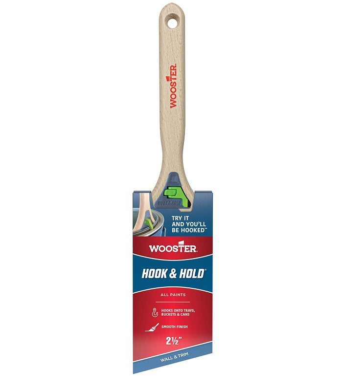 WOOSTER BRUSH Wooster Hook & Hold 5301-2 1/2 Trim Paint Brush, 2-1/2 in W, Angular, Soft Brush, 2-5/8 in L Bristle, Sash Handle