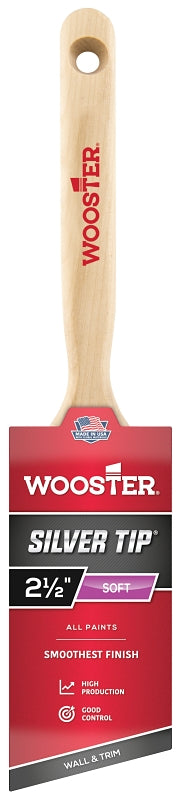 WOOSTER BRUSH Wooster 5221-2-1/2 Paint Brush, Silver/White, Birch Hardwood Handle, 2-1/2 in W, 2-15/16 in L Bristle, Polyester Bristle PAINT WOOSTER BRUSH