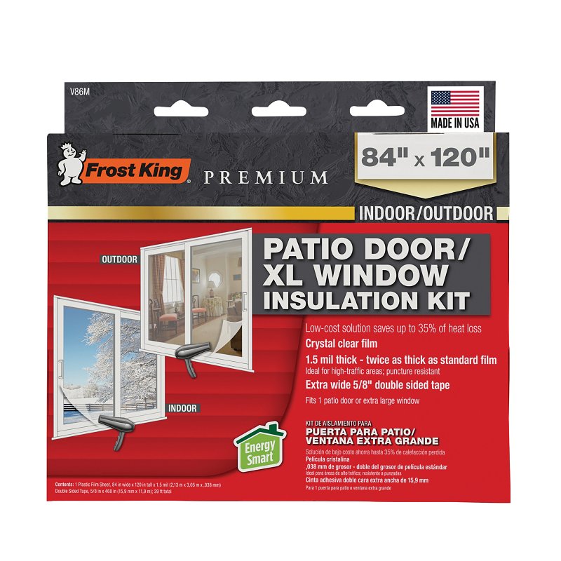 FROST KING Frost King V86M Extra Strength Indoor Shrink Window Kit, 84 in W, 1-1/2 mil Thick, 120 in L, Polyethylene, Clear
