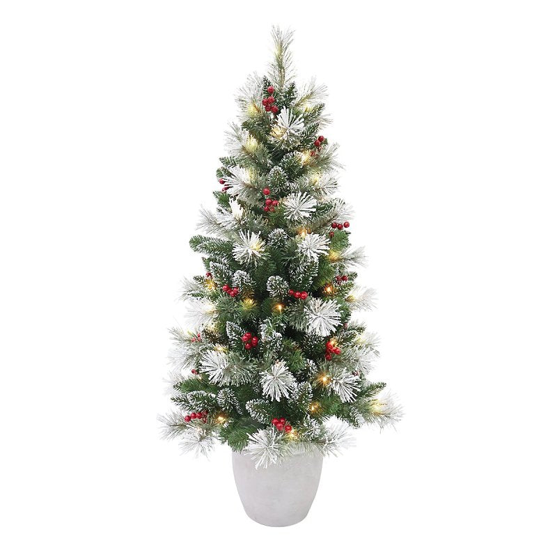 PULEO ASIA LIMITED Puleo Asia Limited 333-5190-ST40LW1-BO Spokane Snowy Potted Tree, 4 ft H, Fir Family, Battery, LED, Warm White Light HOLIDAY & PARTY SUPPLIES PULEO ASIA LIMITED