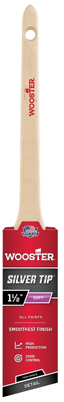 WOOSTER BRUSH Wooster 5224-1-1/2 Paint Brush, Silver/White, Birch Hardwood Handle, 1-1/2 in W, 2-3/16 in L Bristle, Polyester Bristle PAINT WOOSTER BRUSH