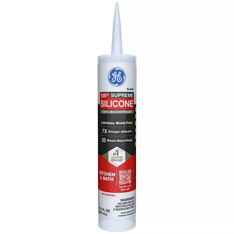 HENKEL CONSUMER ADHESIVES GE Supreme Silicone 2822051 Kitchen & Bath Sealant, Clear, 24 hr Curing, 10.1 fl-oz Cartridge PAINT HENKEL CONSUMER ADHESIVES