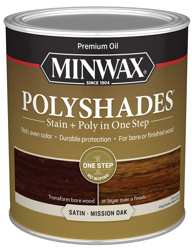 MINWAX Minwax PolyShades 613850444 Wood Stain and Polyurethane, Satin, Mission Oak, Liquid, 1 qt, Can PAINT MINWAX