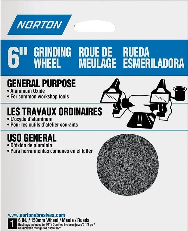 NORTON Norton 07660788245 Grinding Wheel, 6 in Dia, 1/2 in Arbor, Coarse, Aluminum Oxide Abrasive TOOLS NORTON
