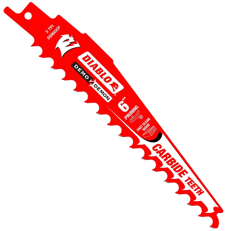 DIABLO Diablo DS0603CP3 Series Reciprocating Saw Blade, Applicable Materials: Wood, 6 in L, 3 TPI, Carbide Cutting Edge, 3/PK TOOLS DIABLO