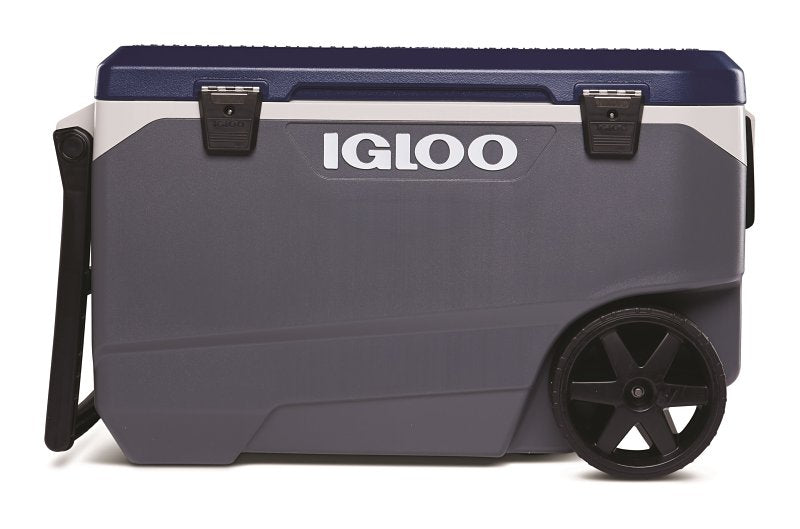 IGLOO Igloo Maxcold Latitude Series 34547 Roller Cool Box, 90 qt Cooler, Polyethylene, Aegean Sea/Carbonite