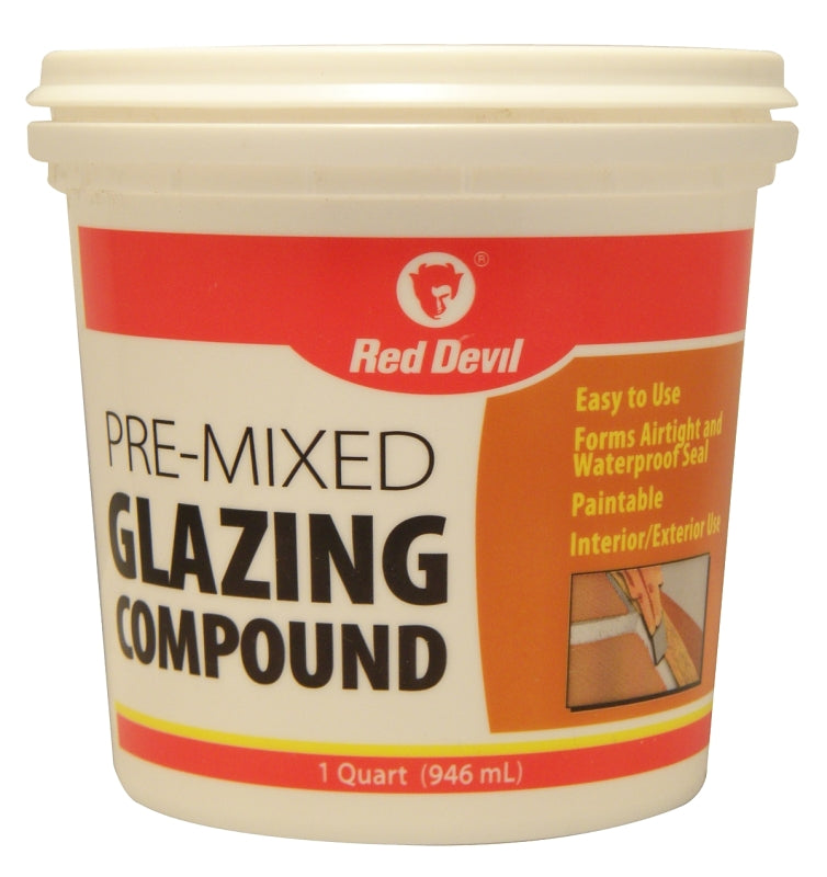 RED DEVIL Red Devil 0664 Glazing Compound, Solid, Mild, Off-White, 1 qt Tub