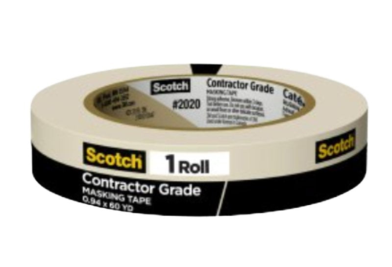 SCOTCH Scotch 2020-24U-F Masking Tape, 55 m L, 24 mm W, 0.0052 in Thick, Rubber Backing, Tan