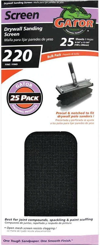 GATOR Gator 3300 Sanding Screen, 11 in L, 4-3/8 in W, 220 Grit, Very Fine, Silicone Carbide Abrasive