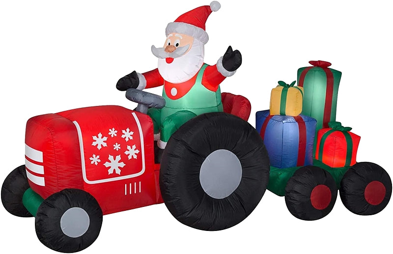 SANTAS FOREST Santas Forest 90807 Inflatable Santa Tractor and Trailer, 5 ft H, Polyester, Green/Red/White HOLIDAY & PARTY SUPPLIES SANTAS FOREST   