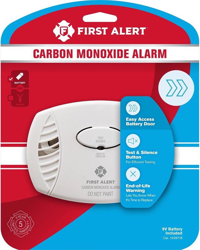 FIRST ALERT First Alert 1039718 Carbon Monoxide Alarm, 85 dB, Alarm: Audio, Electrochemical Sensor, White