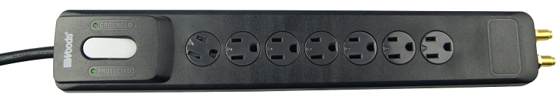 WOODS Woods 41627 Surge Protector Strip, 120 V, 15 A, 7 -Outlet, 2480 J Energy, Black
