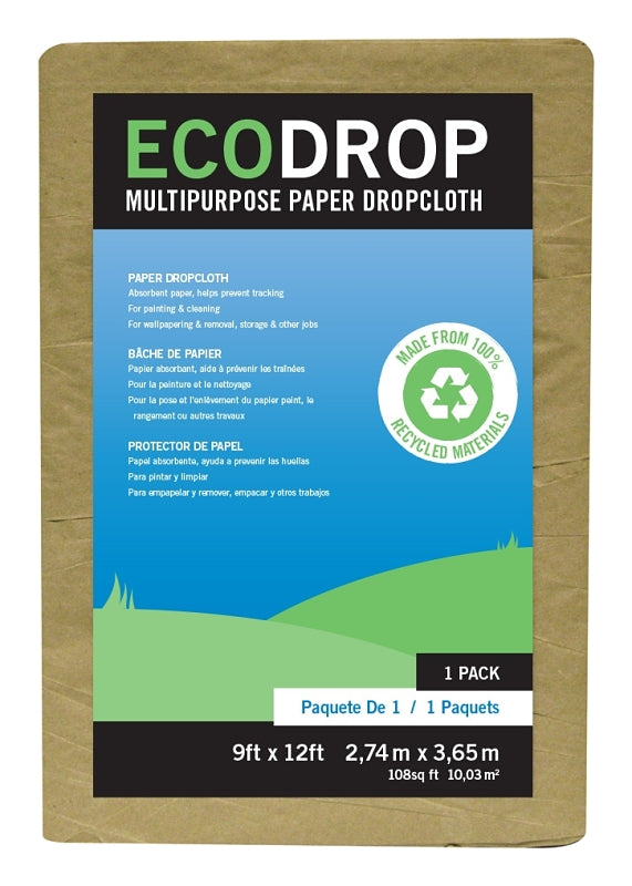 TRIMACO Trimaco 02101 Drop Cloth, 12 ft L, 9 ft W, 1/16 in Thick, Paper, Tan